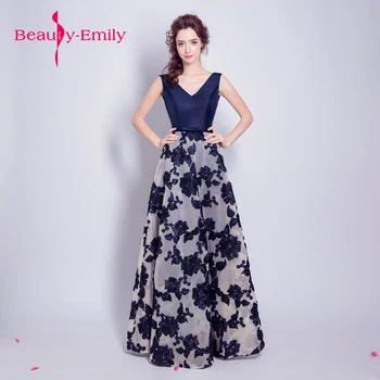 Beauty Emily Blue Вечерние платья 2022 vestido de festa с V-образным вырезом, синие платья для выпускного вечера, вечернее платье с вышивкой и цветами, женское вечернее платье