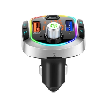 Автомобильный MP3-плеер с RGB рассеянным освещением, Bluetooth-совместимый FM-передатчик 5.0, Беспроводной автомобильный комплект громкой связи, двойное быстрое зарядное устройство QC 3.0