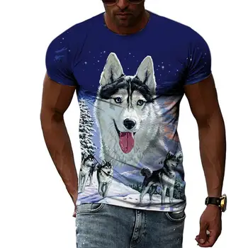 Летние модные мужские футболки с животным рисунком и волком, Повседневная футболка с 3D принтом в стиле хип-хоп Harajuku, Индивидуальность, Круглый вырез, Короткий рукав