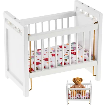 Кукольный Домик, Кроватка, Игрушечная Мебель, Орнамент, Детская комната, Миниатюрная Деревянная кровать для малышей