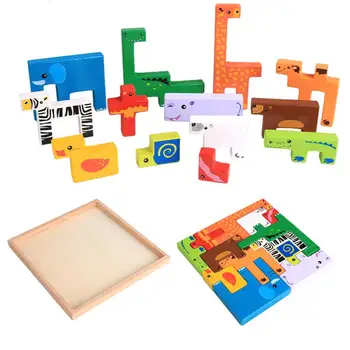 Пазлы для малышей из деревянных блоков с животными, обучающие головоломки, Монтессори и стержневые деревянные игрушки Для мальчиков, девочек, детей и