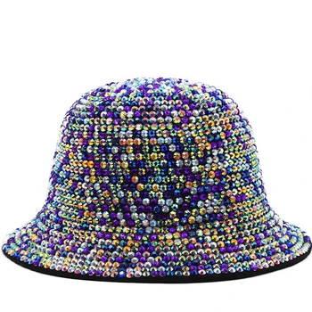 Новые джазовые шляпы fedora со стразами, Ковбойская шляпа для женщин и мужчин, двусторонняя цветная кепка, красная с черным бриллиантом, фетровая шляпа-ведро