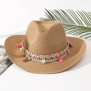 Женская ковбойская шляпа, Пляжные Летние соломенные шляпы, Женская солнцезащитная шляпа с защитой от ультрафиолета, Модная солнцезащитная шляпа для женщин, Складная бумага, защита от ультрафиолета для путешествий