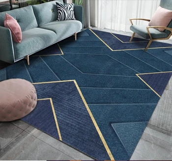 Современный минималистичный Скандинавский Модный Синий Позолоченный Геометрический Ковер, коврик для кабинета и спальни, журнальный столик, коврик большой