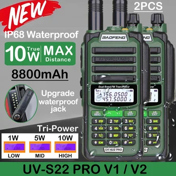 2ШТ Baofeng UV S22 PRO IP68 Водонепроницаемая Портативная рация True 10 Вт Мощность Type-C Зарядное Устройство Мощный UHF VHF Long Range UV-9R Plus Радио