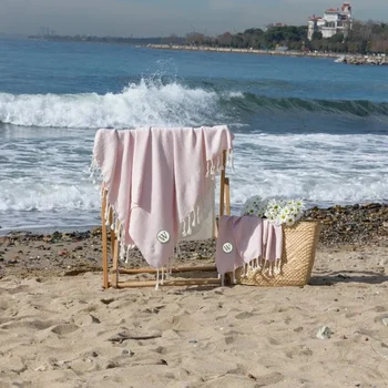 Набор пляжных полотенец и полотенец для рук из 100% турецкого хлопка, пудрово-розовый