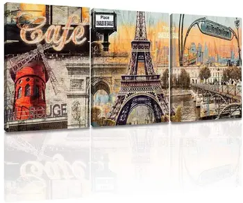 Антикварная Стена Парижской Эйфелевой Башни, Французский Пейзаж, Картина маслом, Гравировка, Художественное оформление интерьера