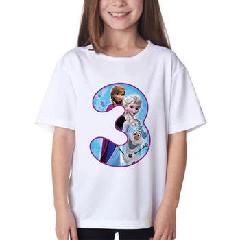 Футболка для детей Frozen с номерами 1-9 Для мальчиков и девочек, футболка С Днем Рождения, летняя футболка с цифровой печатью, Детская одежда