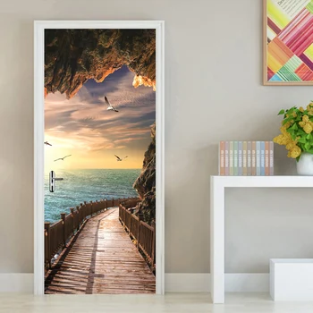 Приморский природный пейзаж, 3D Наклейка на дверь, Фотообои, Гостиная, Спальня, Креативная Самоклеящаяся дверная роспись 